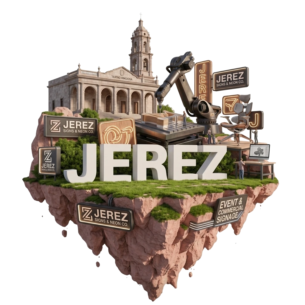 Letreros Neón Flex, Mobiliario para Eventos y Señalética en Jerez Pueblo Mágico