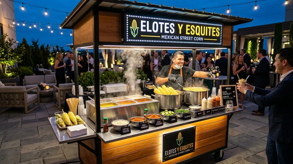 Barra móvil desarmable para elotes y esquites gourmet por Trazza.me